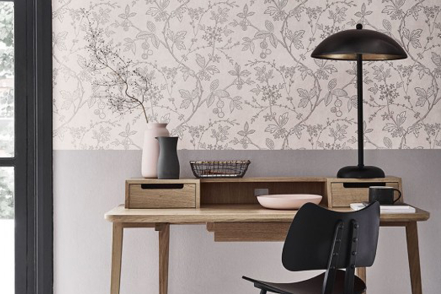 The little Greene Paint Company, Perennial Grey with Wrest Trail wallpaper in Pink Plaster