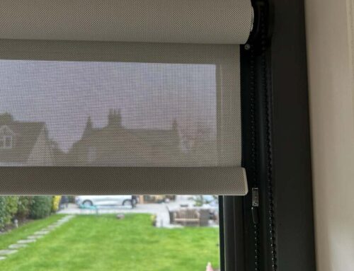 Screen roller blinds for garden office, Shepperton, Surrey