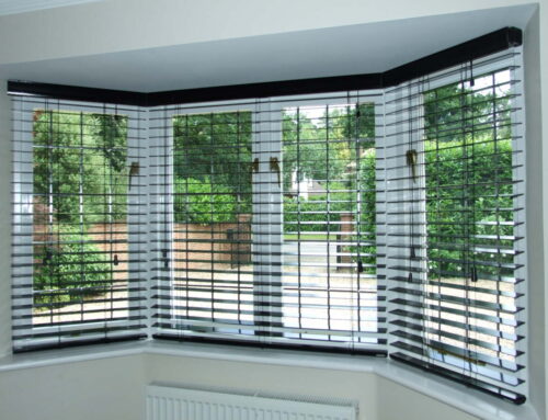 Bay window blinds for a luxury home in Camberley, Surrey.